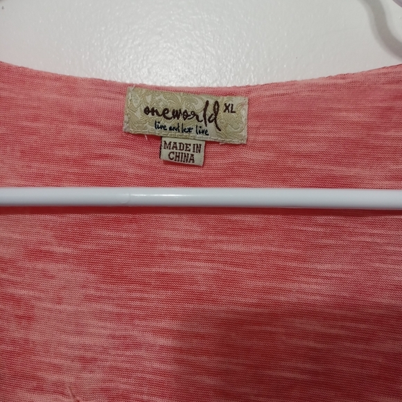 One world ombre orange Uneven hem short flutter sleeve blouse w Stud accents XL - Picture 6 of 8